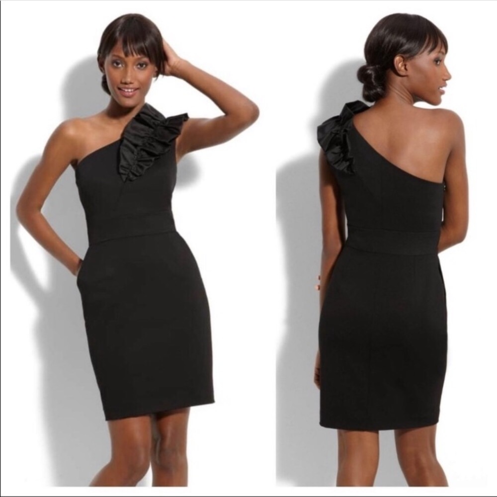 🔥Trina Turk | One Shoulder Ruffle LBD w pockets